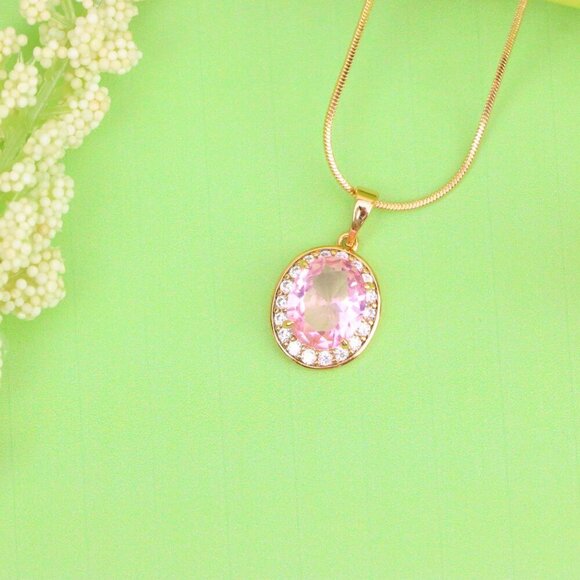 "Oval Pink Pendant with Crystal Accents in Rose Gold-Plated Setting, XPPT1620 - Picture 12 of 13